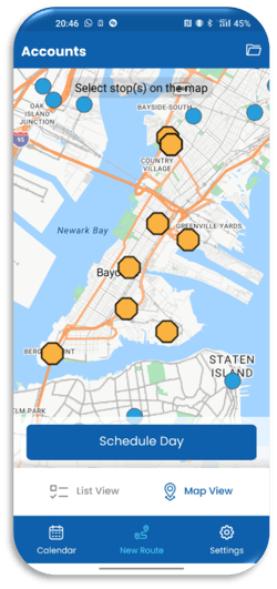 Map View select stops and Schedulue Day